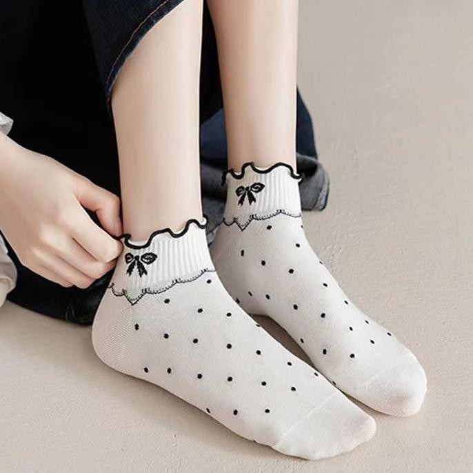 Promo Kaos Kaki Wanita Pendek Lucu Motif Renda Pita Ruffle Pendek Tinggi Mata Kaki Dewasa Ankle Wome