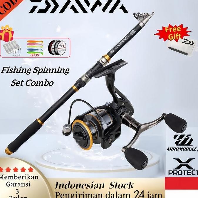 Beli 1 Gratis 5Cod Daiwa Fishing Rod Set Heii-1000-7000 Double Grip Fishing Reel Joran Pancing Set J
