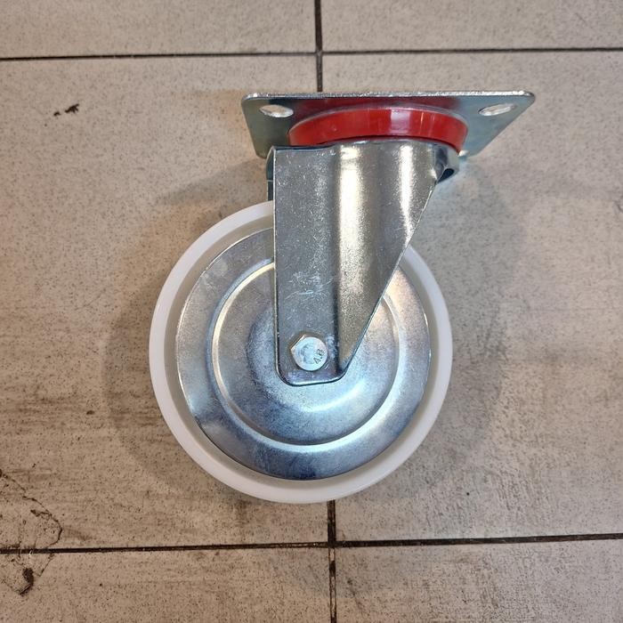 Roda Troli Nilon Putih China 6 inch Plat Hidup