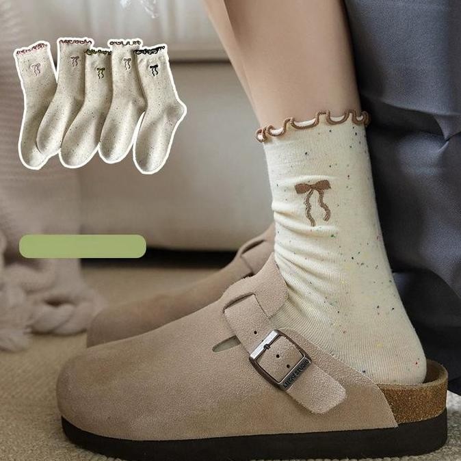 Promo Jh5203 Kaos Kaki Wanita Ruffle Women Socks Katun Premium - Kaos Kaki Bordir Pita Korean Cotton