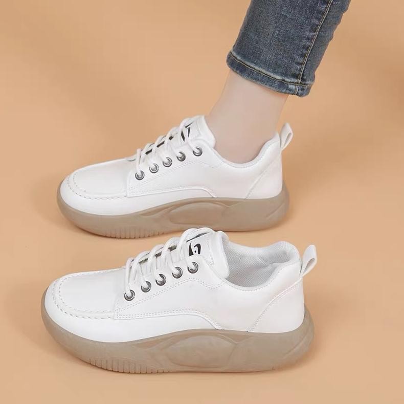 Bisa Cod Sepatu Korea Wanita Sneakers Fashion Putih Casual Perempuan Sport 3.5Cm Tiggi Krem/ Cokelat