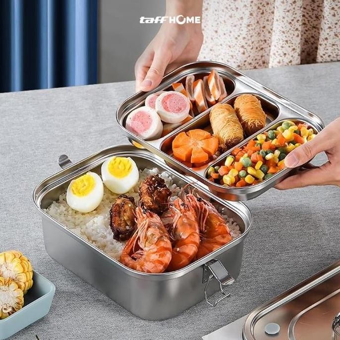 Kotak Makan Lunch Box Stainless Steel 304 2L Triple - Silver