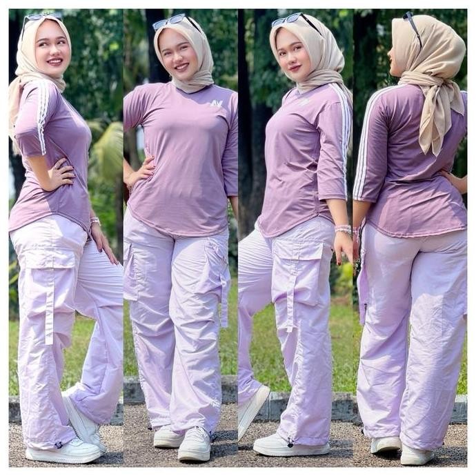 1Set Atasan N Petir & Harajuku Lilac Atasan Baju Bahan Spandek celana cargo Bahan Parasut Untuk Olah
