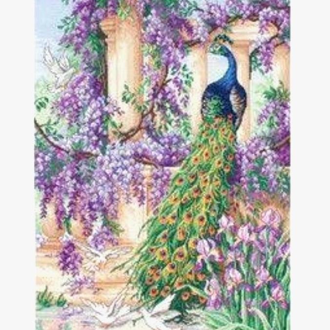 paket kristik burung merak dan lavender pola kain