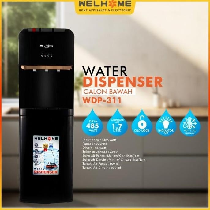 Dispenser Welhome Galon Bawah fungsi Panas, Dingin , Normal Dispenser Welhome WDP-311 Dispenser Pana