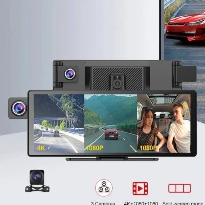 Car Dvr / Dashcam 3 Camera 10.26" 4K  + Gps + Wifi, Support Android Auto, Apple Car Play & Mirrolink