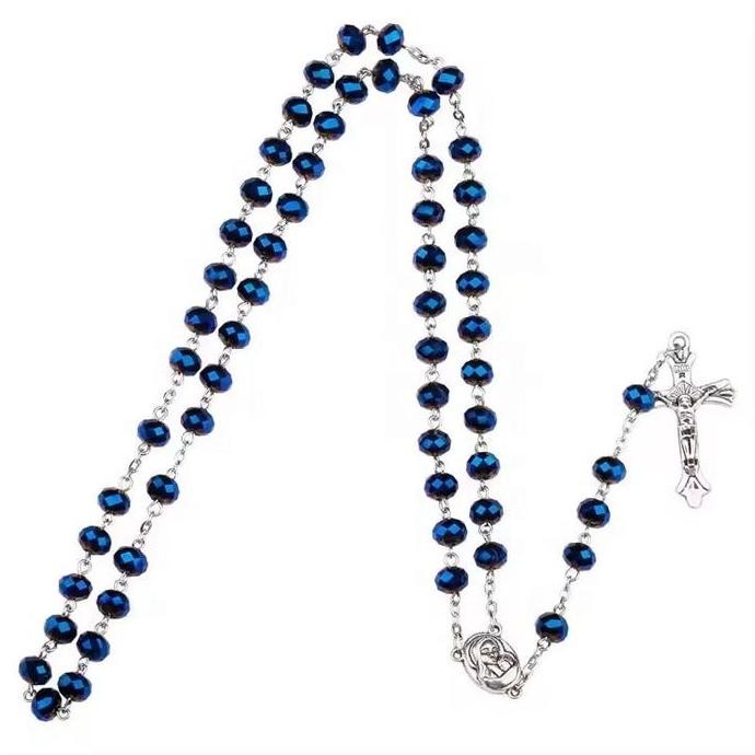 Kalung Rosario Biru Kristal - Kalung Rosario Katolik - Rosario Katolik Premium TKP