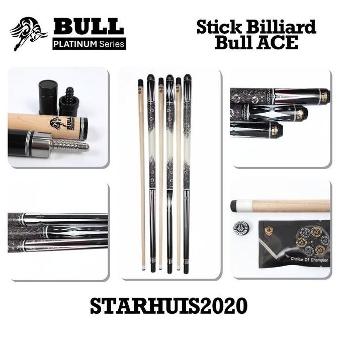 Stik Billiar Kualitas Bull Ace Platinum Series Maple Shaft Radial Joint Stick Billiard How Cue Tip T