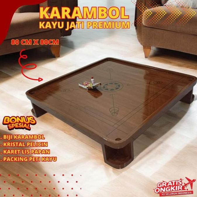 Meja Papan Karambol Kayu Jati Sultan Berkualitas Paket Lengkap 1 Set Ukuran 80x80 Cm Board Games Bon