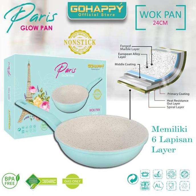 Wok Glow Pan Paris 24Cm Panci Wokpan Penggorengan Ghp10 Gohappy