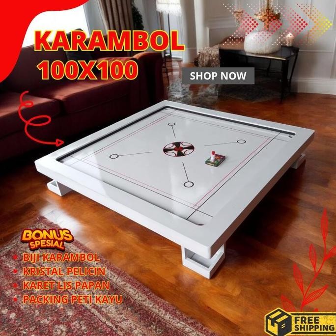 Sultan Meja Karambol Premium 100x100 Bahan Playwood Meranti Lis Kayu Jati Finishing Cat & Plitur Bon