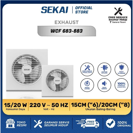 SEKAI Exhaust Fan Dinding / Kipas Angin Hexos 6 Inch / 8 inch - WCF 683 / WCF 883