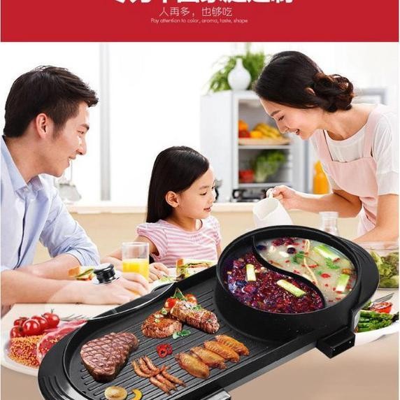Pemanggang Bbq Multifungsi Serbaguna Grill Electric Multifungsi 2In1 Hotpot Bbq