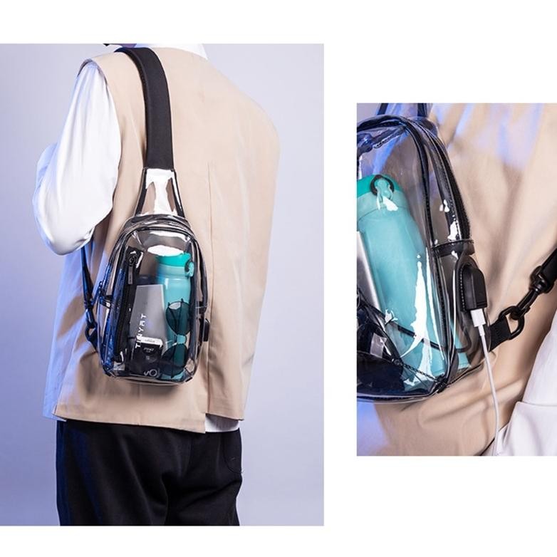Promo 10.10 Tas Dada Pria Selempang Transparant Pvc Bisa Untuk Konser Kerja Sekolah Korea Tas Bahu P