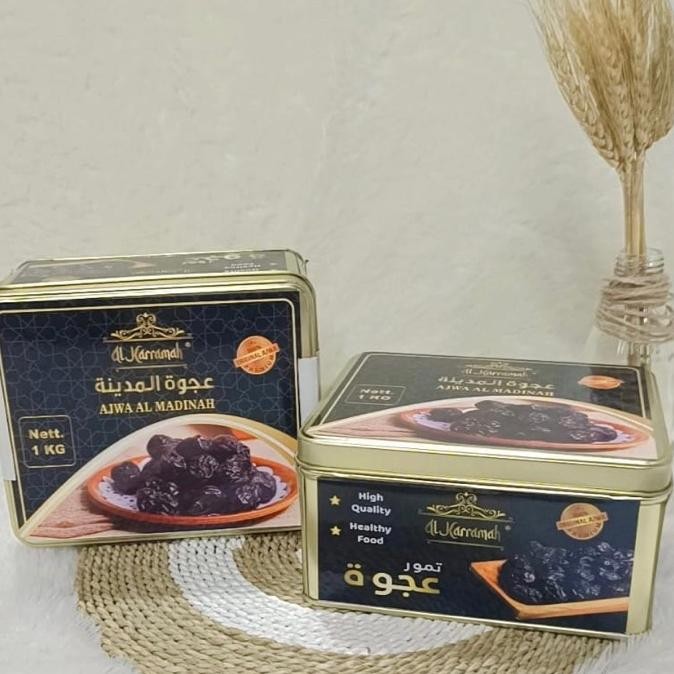 Kurma Ajwa Kaleng 1 Kg Alkarramah Kurma Ajwa Kurma Nabi Kurma Madinah