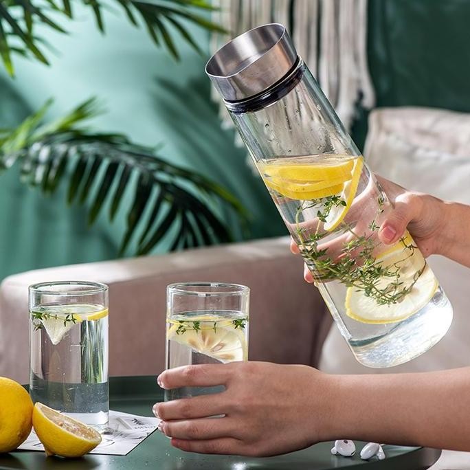 Botol Kulkas Pitcher Teko Kaca Tutup Stainless Steel 1500 Ml