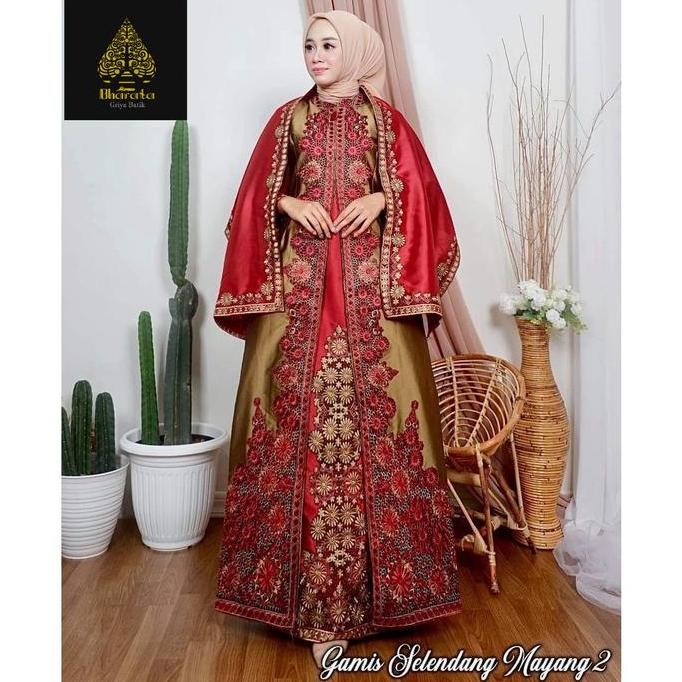 Pakaian Wanita Gamis Selendang Dress Brokat Pesta Kondangan Lebaran