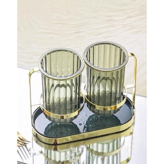 Tempat Sendok Ester / Tempat Sendok & Garpu Gold Plastik