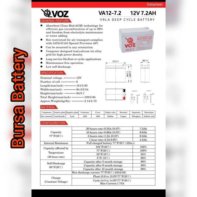 Aki kering VOZ 12 V 7 AH