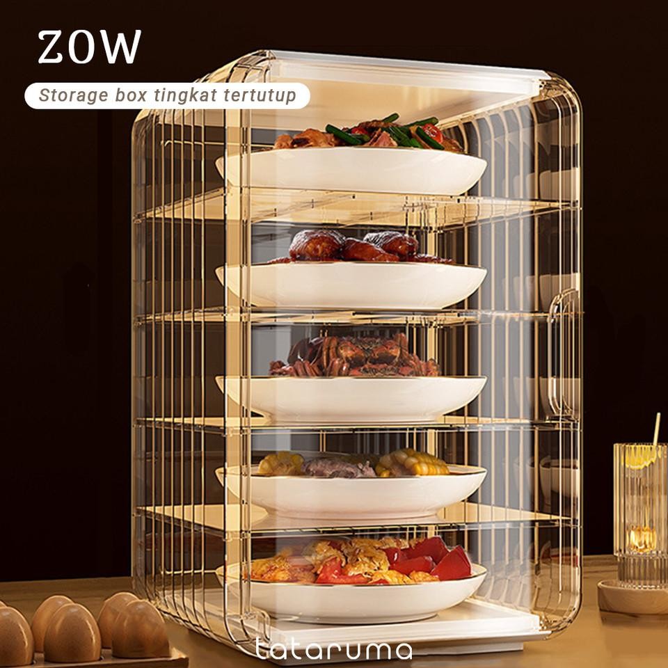 Tataruma Zow Food Storage Tertutup Tempat Sayuran Lauk Tingkat Susun Bebas Debu Hemat Tempat