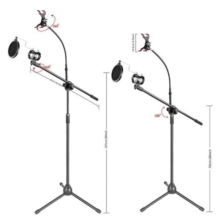 Stand Mic MT 165 Tripod Microphone Lantai Jepit HP Holder HP / Stand Mic Panjang Degree 360 Aluminiu