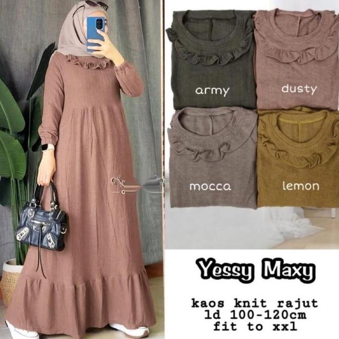 Yessy Maxy Fashion Wanita 296 Army Gamis Hijau Mocca Muslim Nyaman Dress