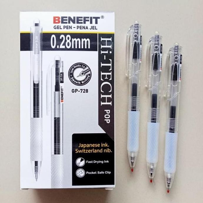 [ 1 PAK ISI 12 ] Pulpen Pena Gel Pen Benefit GP-728 Hi-tech / Hitech Pop 0,28mm / Hitech Benefit GP 