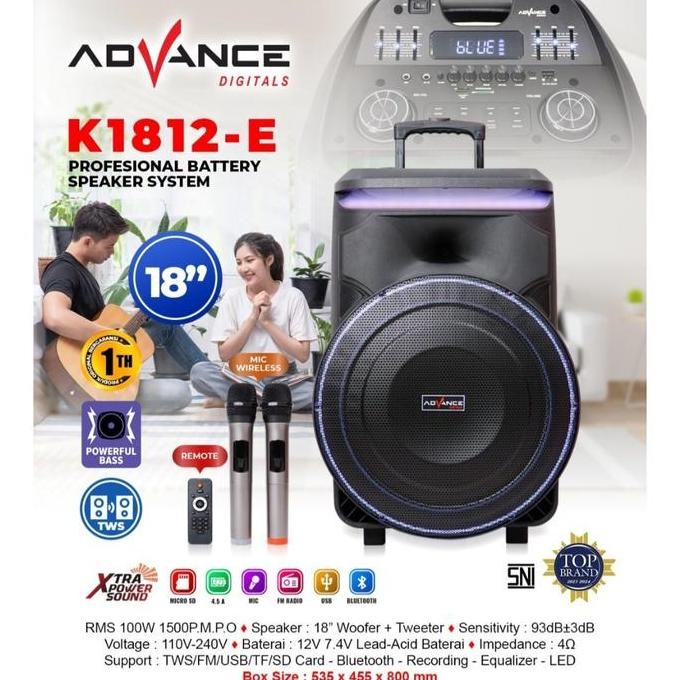 TERMURAH - ADVANCE SPEAKER PORTABLE BLUETOOTH 18 INCH K-1812E