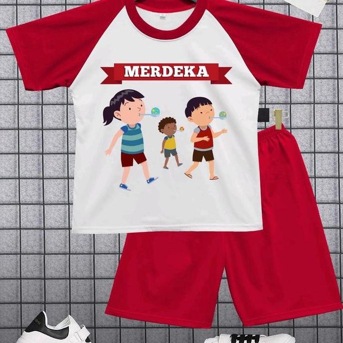 DS152 }} SETELAN KAOS ANAK-ANAK AGUSTUS GAMBAR LOMBA KELERENG KEREN SABLON DTF WARNA KOMBINASI Fashi