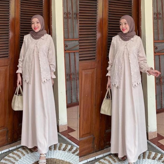 Joley Cloth - Azalea 2In1 Dress + Outer Lepas Pasang Bordir Outfit Kondangan Elegant Bridesmaid Baju