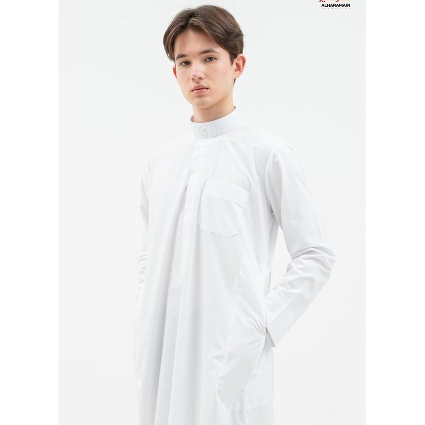 Alrawda By Alharamain Jubah Gamis Pria Dewasa Slimfit Series 13 Putih Putih Tulang