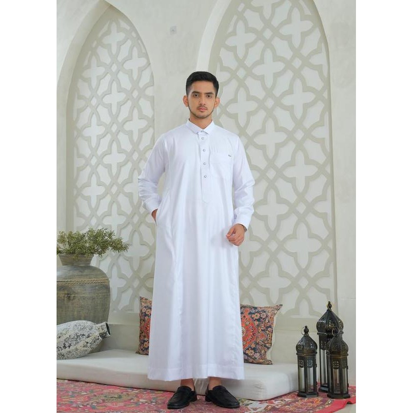 Al Haramain Series Semi Wol Thobe Akkaf Jubah Gamis Pria Remaja Dewasa 2419818283 Putih