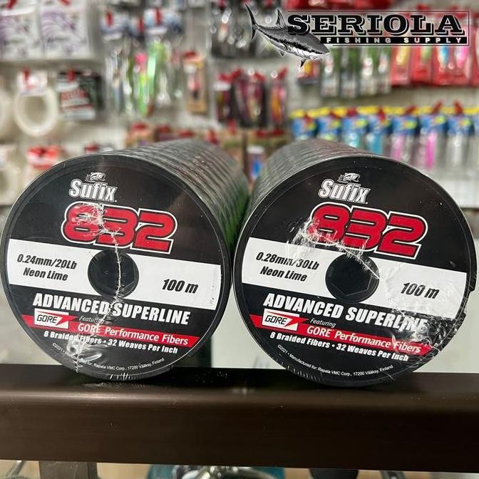 TERBARU - PE SUFIX 832 X8 NEON LIME ADVANCED SUPERLINE 100M 20lb 30lb 40lb