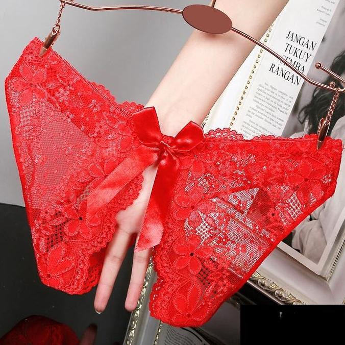 Promo Cd Wanita Seksi Renda Big Size Crotchless Motif Pita Hitam Katun Pendek Celana Ada Pant Rangke