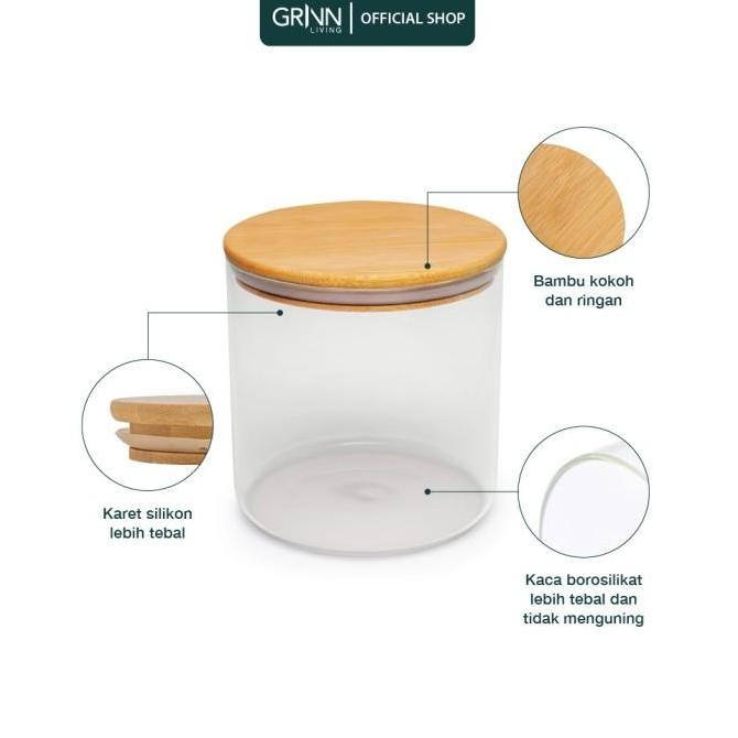 Grinn Living Set Paket Neron Glass Jar 2000 ml Toples Beras Kayu