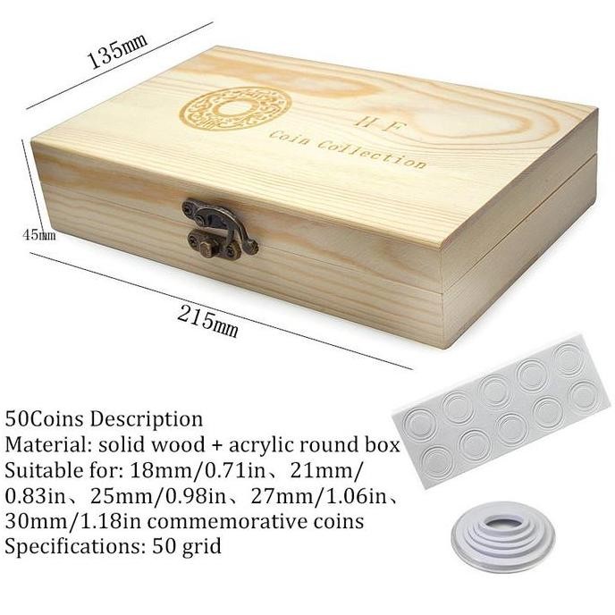 Kotak Holder Koin Model Kapsul dengan Busa Kotak koleksi koin kayu