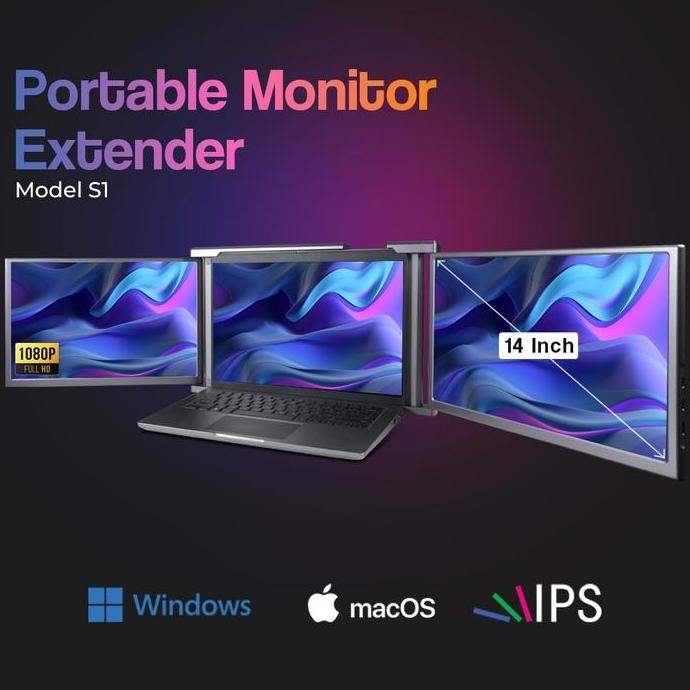 Portable Monitor Dual Screen Layar Extender 14 Inch IPS FHD 60Hz 1080P Silver S1 Aibecy REZ