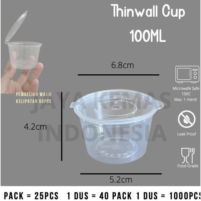 PUDDING CUP PLASTIK 100ML| CUP SAOS SAMBAL / THINWALL CUP 100 ML