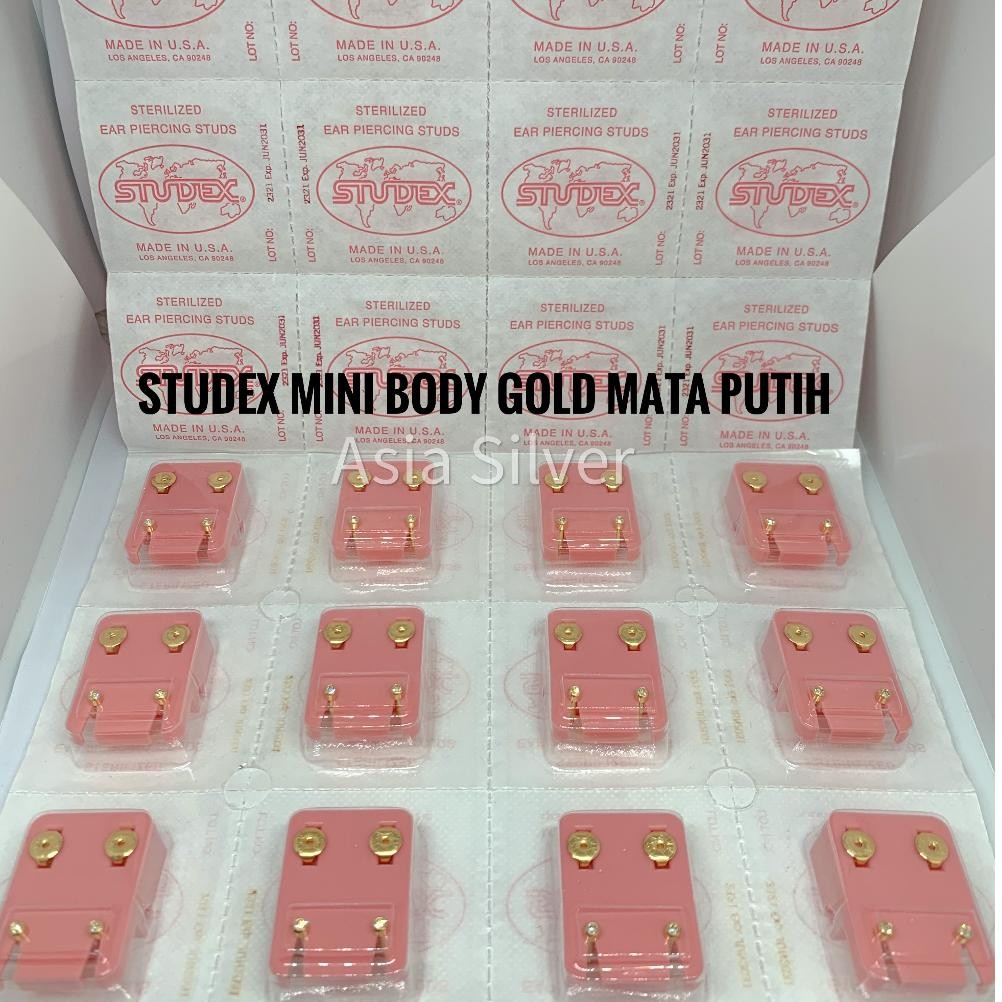 Anting STUDEX Tindik Bayi & Dewasa Ukuran Mini Kecil Mata Putih Body Gold / Silver / Warna Warni / M