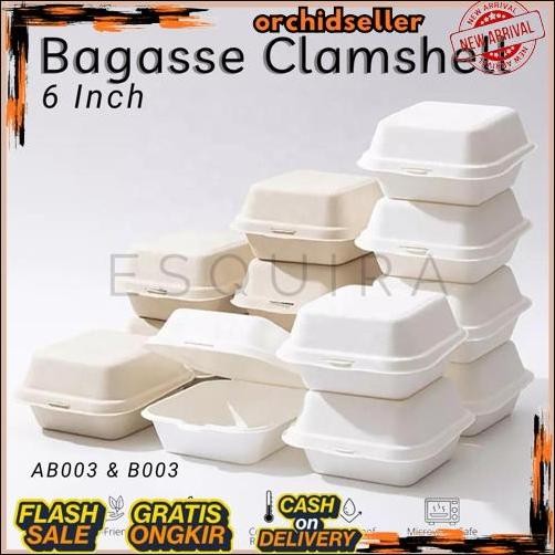 Termurah Sugarcane Bagasse Burger / Korean Cake Box / Lunch Box / 25 Pcs / AB003 / B003