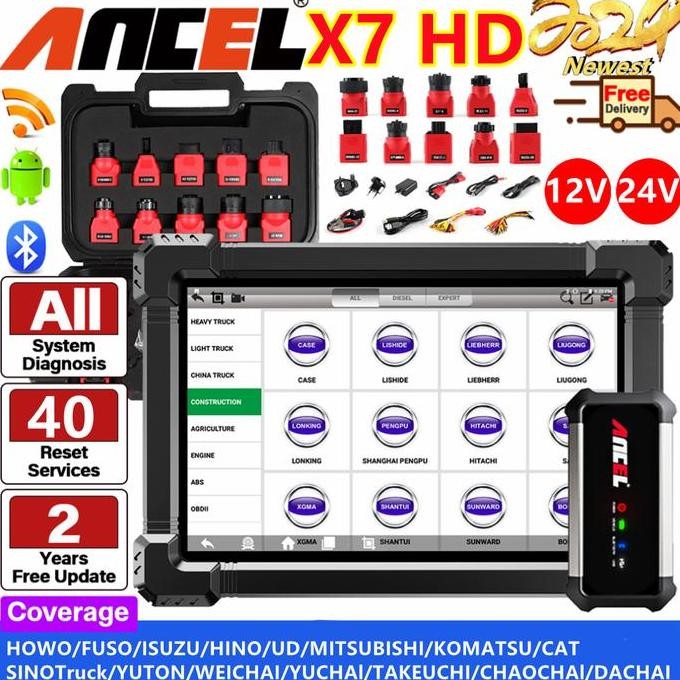 JHONCIE- ANCEL X7 HD 12V-24V OBD2 Scanner Alat Diagnostik Mobil dan Truk