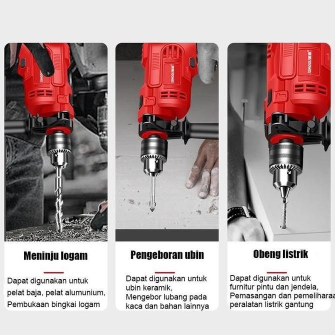 SINISTER- Reaim Mesin Bor Impact Drill Listrik 10mm Bolak Balik Electric Drill Bor Beton Kayu Besi T
