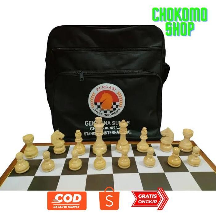 9.9 Papan Catur Lipat Ukuran 50 Cm Standar Percasi - Catur Percasi Kayu Free Tas Dg-4