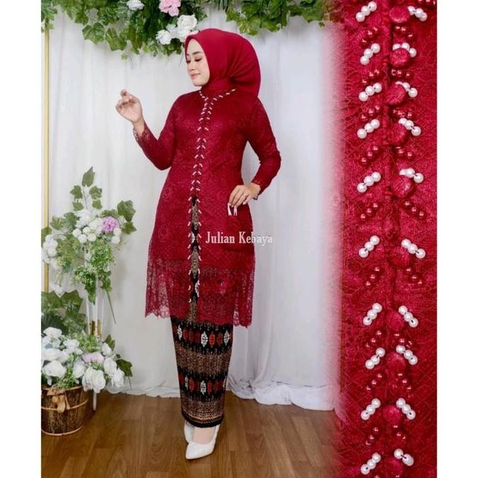 Promo Setelan Pasangan Kebaya Brokat Busui Payet Modern Jumbo Dan Kemeja Batik Ayah Anak Motif Toraj