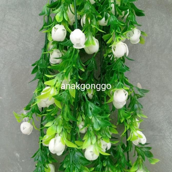 DT16 >> 1 Set Tanaman Pot Gantung Tali Plastik dan Bunga Artificial Priti Vernalya Putih untuk Hiasa
