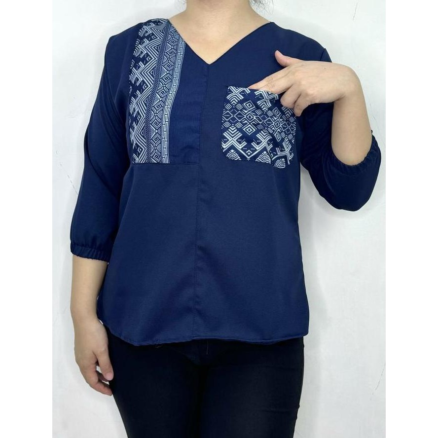 Promo LVL - Blus Batik Yuyun Lengan Panjang Karet Blouse Wanita Combi Batik Semi Sutera Atasan Cewek