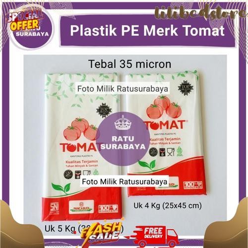 GROSIR Plastik PE Merk Tomat 2 3 4 5 kg uk 18x35 20x35 25x45 30x45 cm Bungkus Makanan Beras