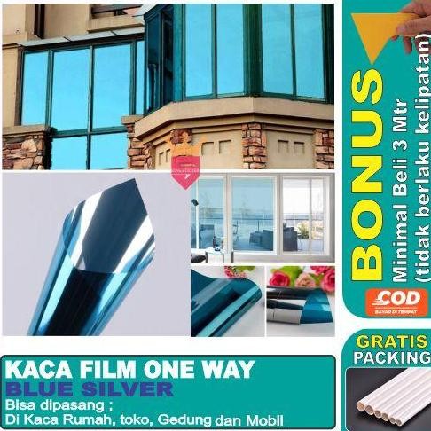 DE104 >> Sticker Stiker Kaca Film One Way Cermin Silver Blue Riben Biru
