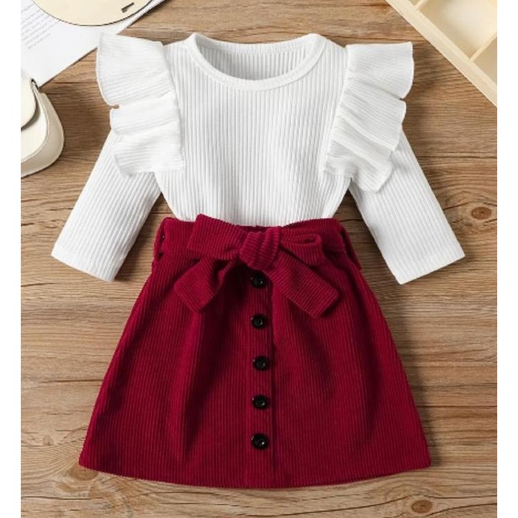 DI158 >> SSP52-Setelan Set Anak Perempuan Blouse Crinkle + Rok Fanel Kotak2