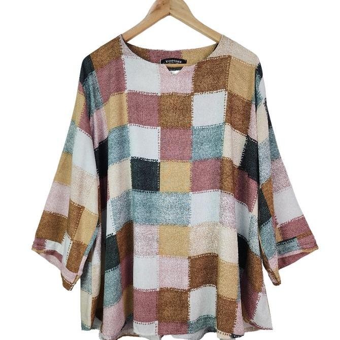 Promo Atasan Blus Wanita Oversize JUMBO Rayon Motif Kotak Terbaru SUPER BIG SIZE XXL 5XL LD 110 130 